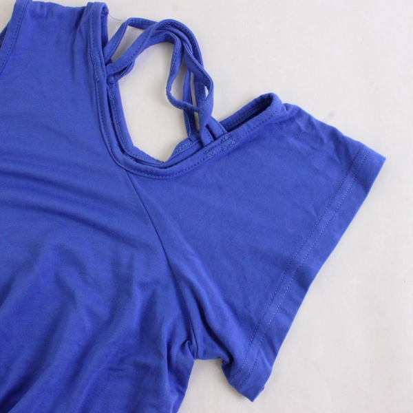 Adreamly Womens Blue Open Shoulder Blouse Top, Size L