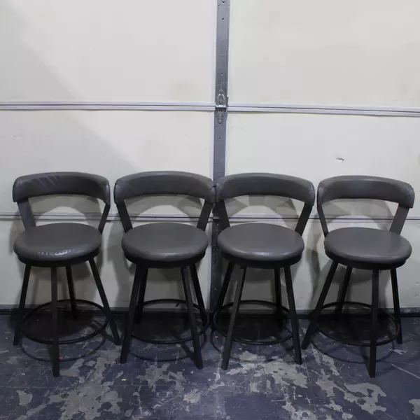 Set of 4 Gray Upholstered Pleather Swivel Bar Stool Chairs
