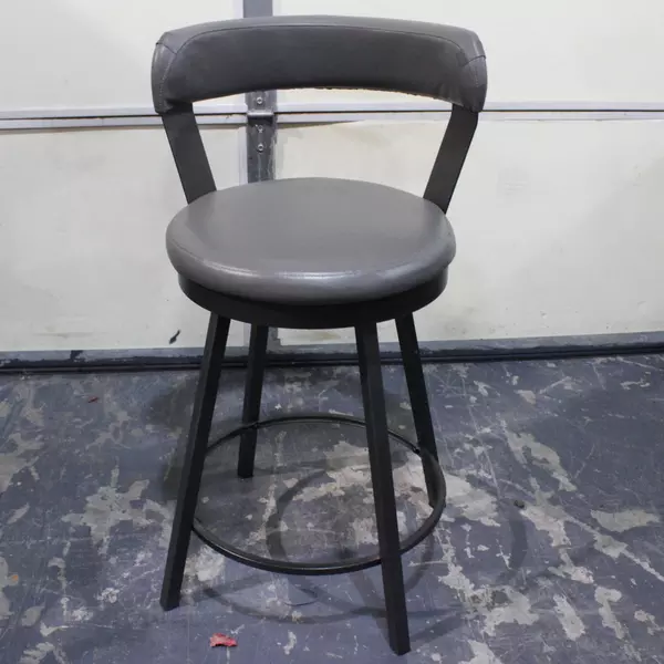 Set of 4 Gray Upholstered Pleather Swivel Bar Stool Chairs