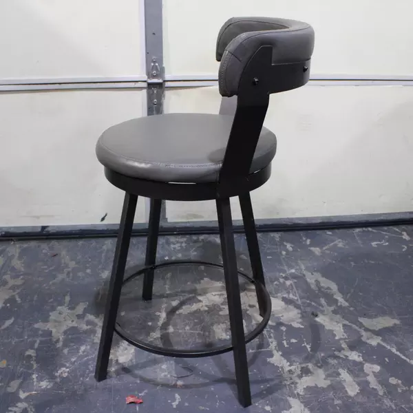 Set of 4 Gray Upholstered Pleather Swivel Bar Stool Chairs