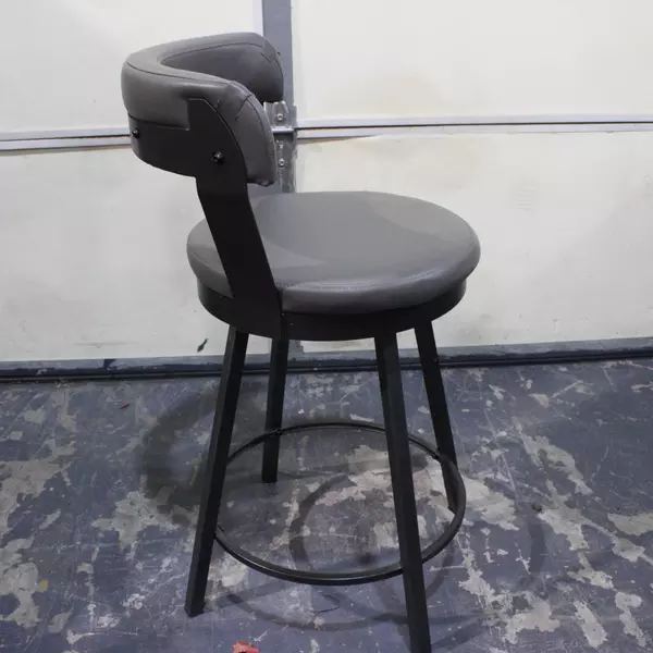 Set of 4 Gray Upholstered Pleather Swivel Bar Stool Chairs