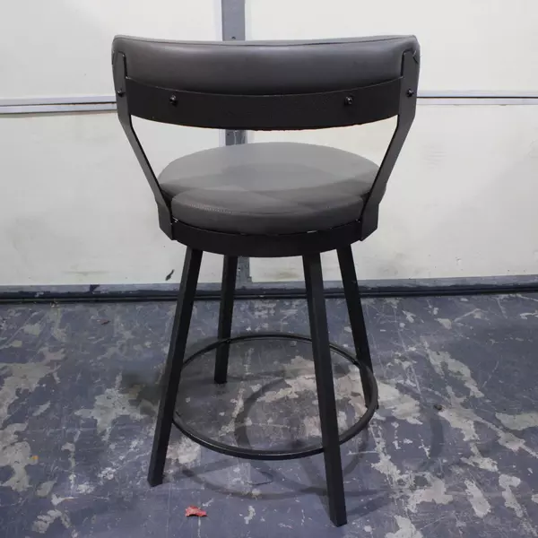 Set of 4 Gray Upholstered Pleather Swivel Bar Stool Chairs
