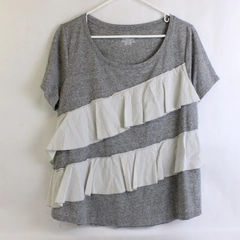 Lane Bryant Gray/White Ruffled Women's Long Sleeved Blouse Size 14/16