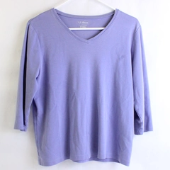 L.L. Bean Purple V Neck T-Shirt Size Medium 3/4 Sleeves