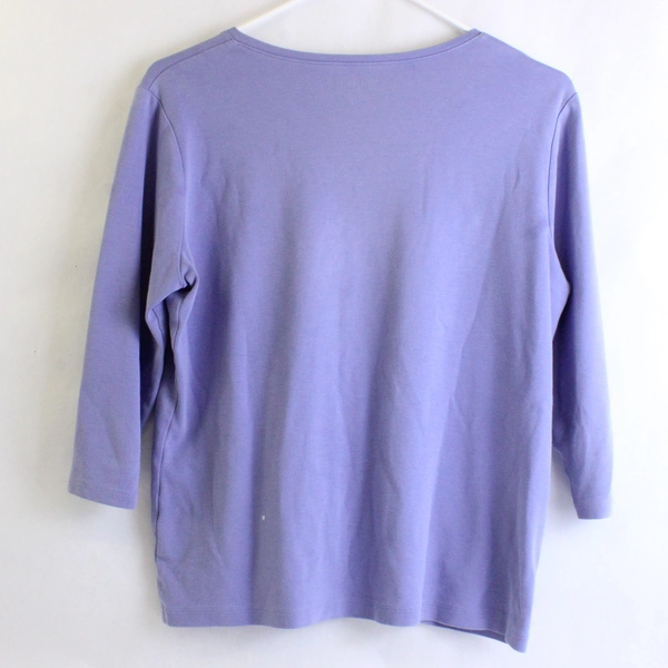 L.L. Bean Purple V Neck T-Shirt Size Medium 3/4 Sleeves