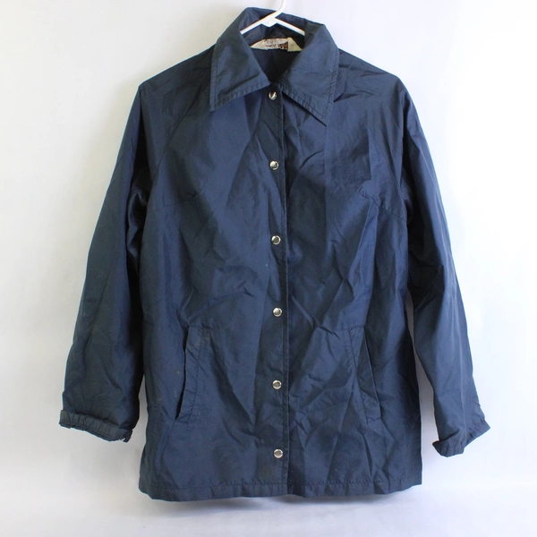 Vintage Montgomery Ward Navy Blue Nylon Button Up Rain Jacket