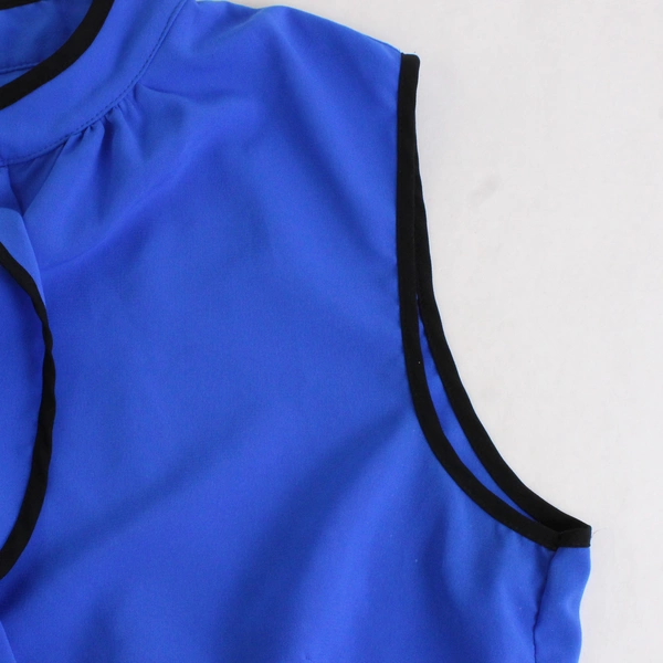 Calvin Klein Womens Blue Sleeveless Blouse w/ Ruffled Collar, Size Small