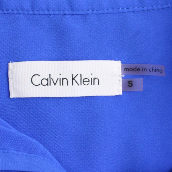 Calvin Klein Womens Blue Sleeveless Blouse w/ Ruffled Collar, Size Small