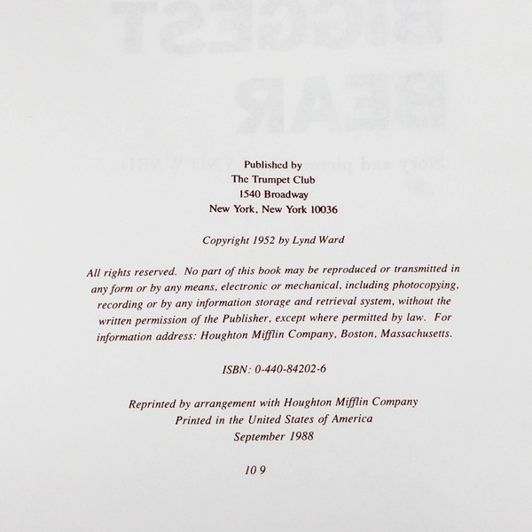 The Biggest Bear by Lynd Ward 1988 Paperback Trumpet Club Special Edition