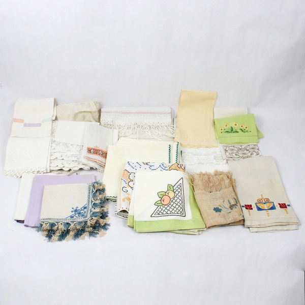 Mixed Lot of 34 Flawed Vintage Table Linens for DIY Fabric Upcycling