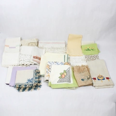 Mixed Lot of 34 Flawed Vintage Table Linens for DIY Fabric Upcycling