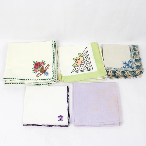 Mixed Lot of 34 Flawed Vintage Table Linens for DIY Fabric Upcycling