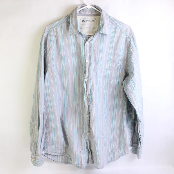 Wranglers Jeans Co Blue Striped Long Sleeve Button Up Shirt Mens Size Large