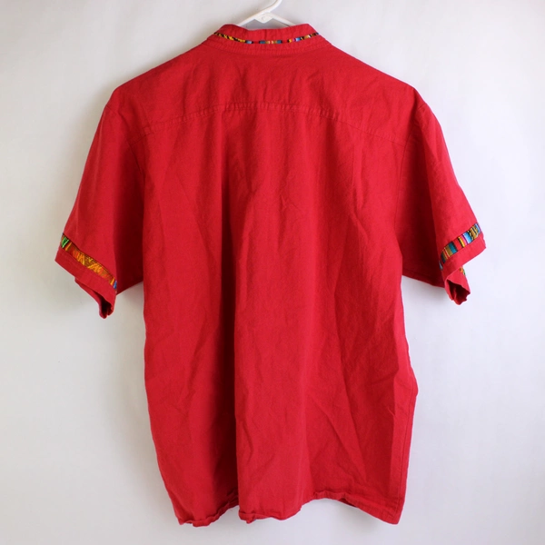 Unbranded Embroidered Red Short-Sleeve Button-Up Men's Size Medium