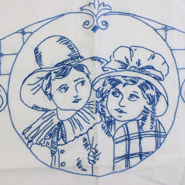 Vintage Handmade Czech Embroidered Fabric Piece 17" x 28"