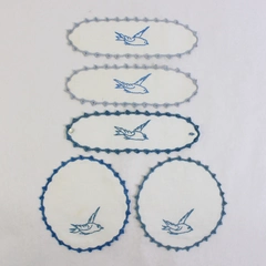 Lot of 5 Vintage Handmade Embroidered Pieces With Crocheted Edging 