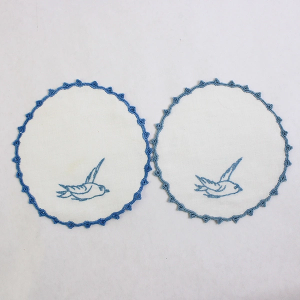 Lot of 5 Vintage Handmade Embroidered Pieces With Crocheted Edging 