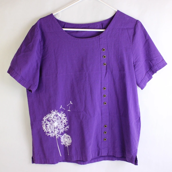 Unbranded Womens Purple Shortsleeve Shirt Dandelion Print Womens Size M