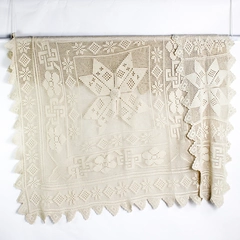 Set of 2 VTG Handmade Crochet Table Linens Tablecloth and Dresser Scarf FLAWED