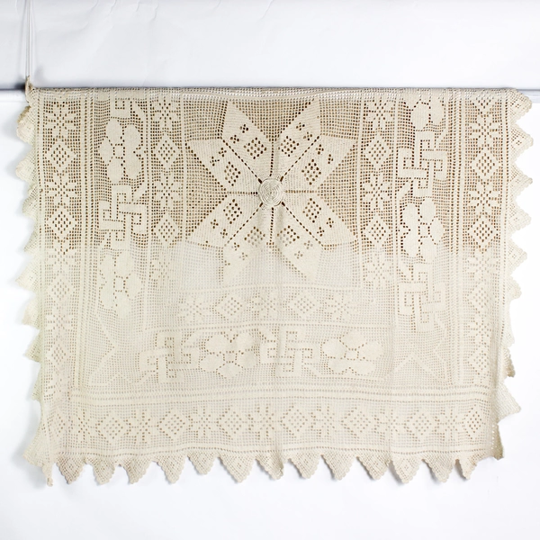 Set of 2 VTG Handmade Crochet Table Linens Tablecloth and Dresser Scarf FLAWED