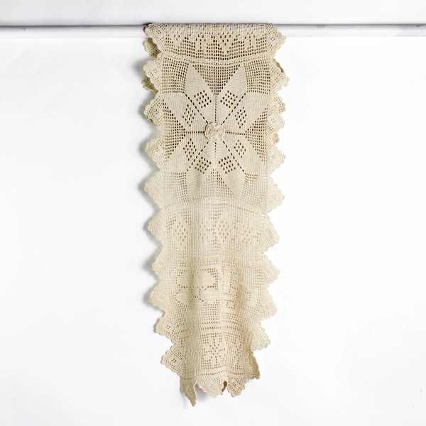 Set of 2 VTG Handmade Crochet Table Linens Tablecloth and Dresser Scarf FLAWED