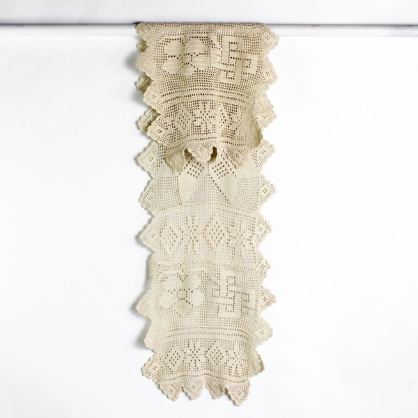 Set of 2 VTG Handmade Crochet Table Linens Tablecloth and Dresser Scarf FLAWED