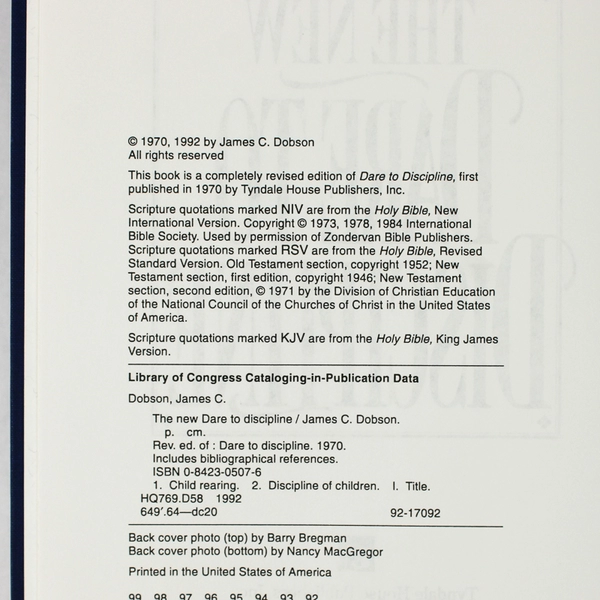 The New Dare to Discipline by James Dobson 1992 HC No Dust Jacket Revised Ed