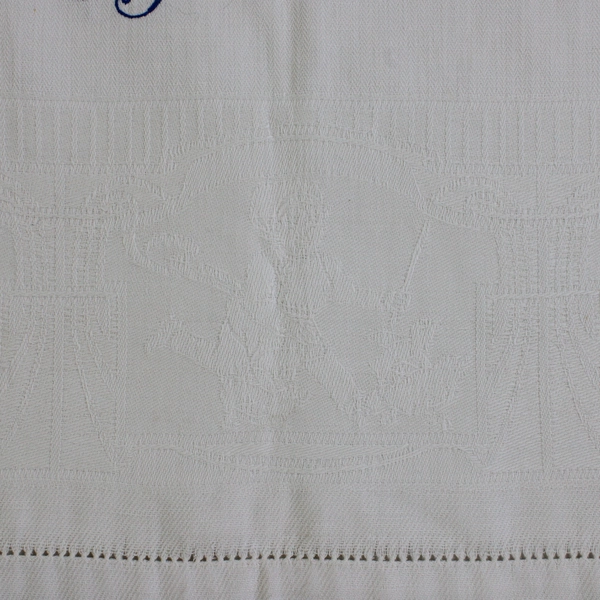 Vintage Embroidered Towel Alsatian German Proverb 21" x 44" Flawed
