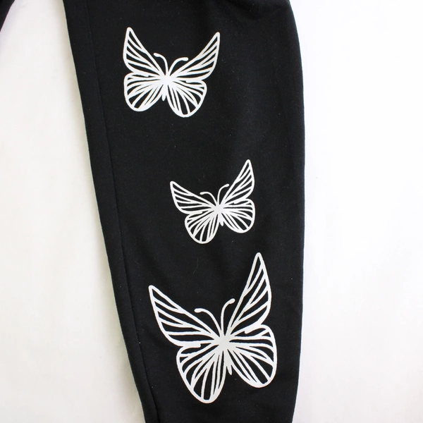 Unbranded Solid Black Color Sweatpants White Butterfly Pattern Womens Size Large
