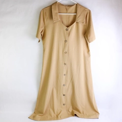 Unbranded Solid Khaki Color Button Up Short Sleeve Dress Women's Size Medium
