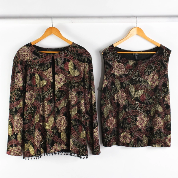 Dressbarn Collection 2-Pc Set Floral Pattern Tank & Beaded Jacket Women's 22/24