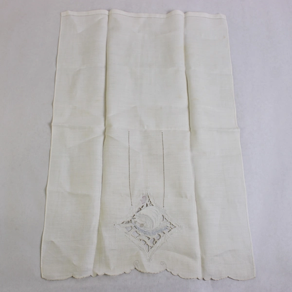 Vintage Embroidered Cutwork Sailboat Design Guest Towel Flawed