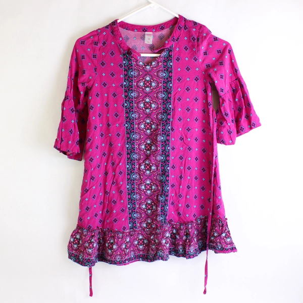 Justice Purple Diamond Pattern Quarter Length Sleeve Shirt Dress Girls Size 10