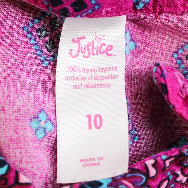 Justice Purple Diamond Pattern Quarter Length Sleeve Shirt Dress Girls Size 10