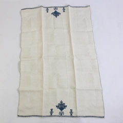 Vintage Cutwork Guest Towel Beige and Blue Embroidery Flawed