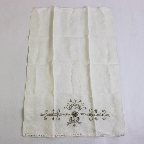 Vintage Cutwork White Guest Towel Gray Embroidery Flawed
