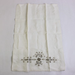 Vintage Cutwork White Guest Towel Gray Embroidery Flawed