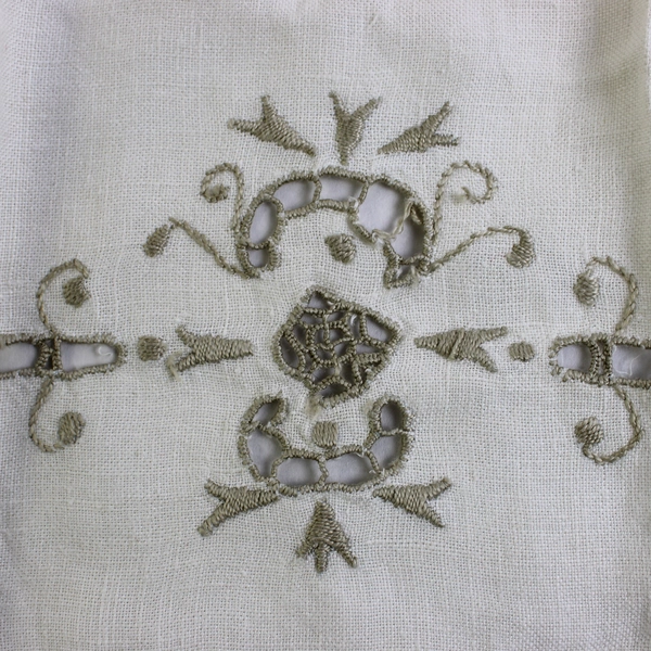 Vintage Cutwork White Guest Towel Gray Embroidery Flawed