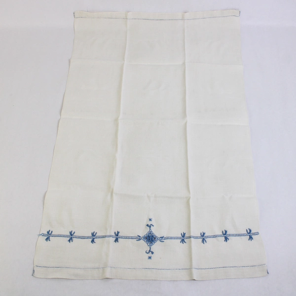 Vintage Cutwork Guest Towel With Blue Embroidery Flawed