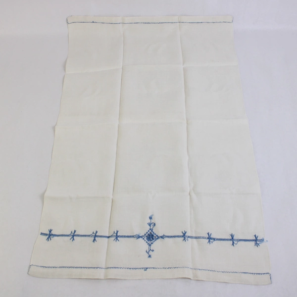 Vintage Cutwork Guest Towel With Blue Embroidery Flawed