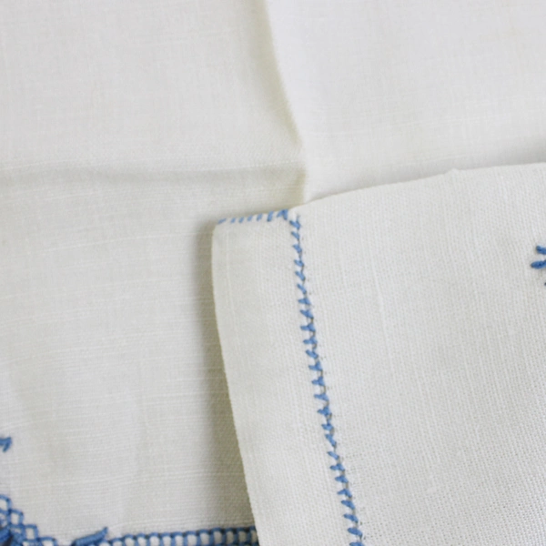 Vintage Cutwork Guest Towel With Blue Embroidery Flawed