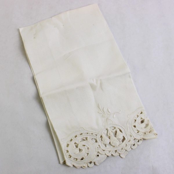 Vintage Off-White Embroidered Cutwork Guest Towel Flawed