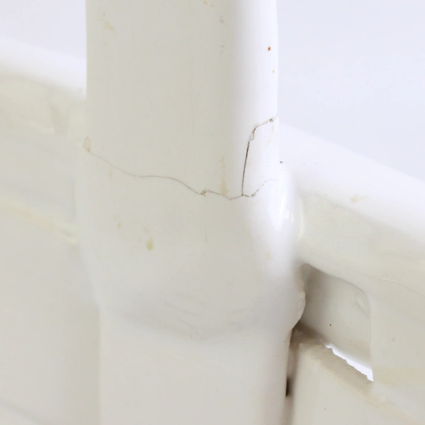 Handmade Large White Ceramic Woven Handled Basket Flowers 11.5" Tall