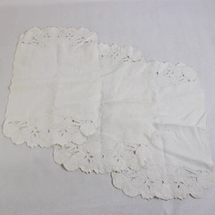 Set of 3 VTG Off-White Dresser Scarves Cutwork Orange Design 10" x 16" Flawed