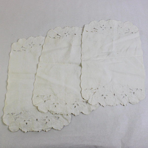 Set of 3 VTG Off-White Dresser Scarves Cutwork Orange Design 10" x 16" Flawed