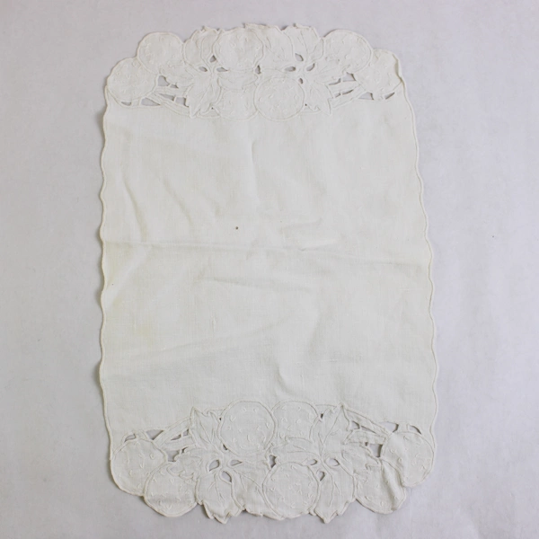 Set of 3 VTG Off-White Dresser Scarves Cutwork Orange Design 10" x 16" Flawed