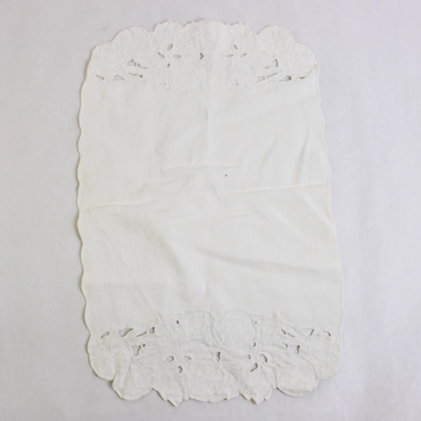 Set of 3 VTG Off-White Dresser Scarves Cutwork Orange Design 10" x 16" Flawed