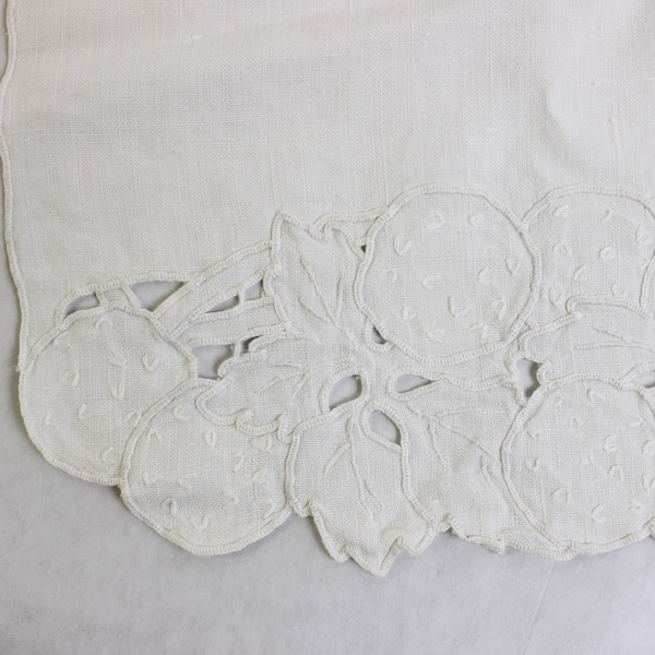 Set of 3 VTG Off-White Dresser Scarves Cutwork Orange Design 10" x 16" Flawed