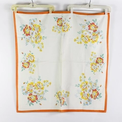 Vintage Yellow and Orange Floral Pattern Tea Tablecloth 32" Square Flawed