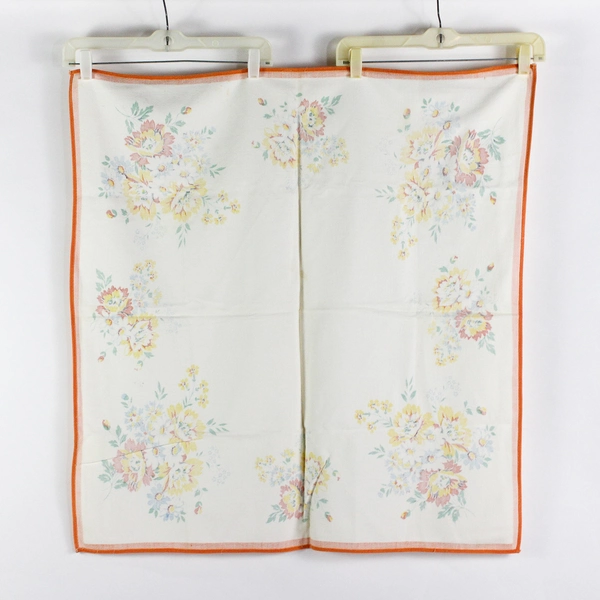Vintage Yellow and Orange Floral Pattern Tea Tablecloth 32" Square Flawed
